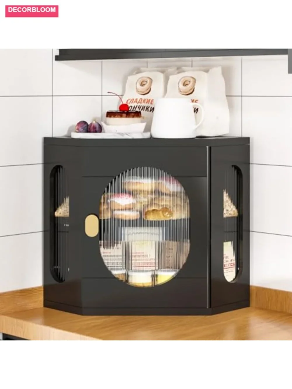 Corner Bread Box Bamboo Double Layer Large Kitchen Countertop Organizer Acrylic